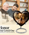 Abstract theme heart-shaped dancing cremation urn for men, with velvety pouch for ashes