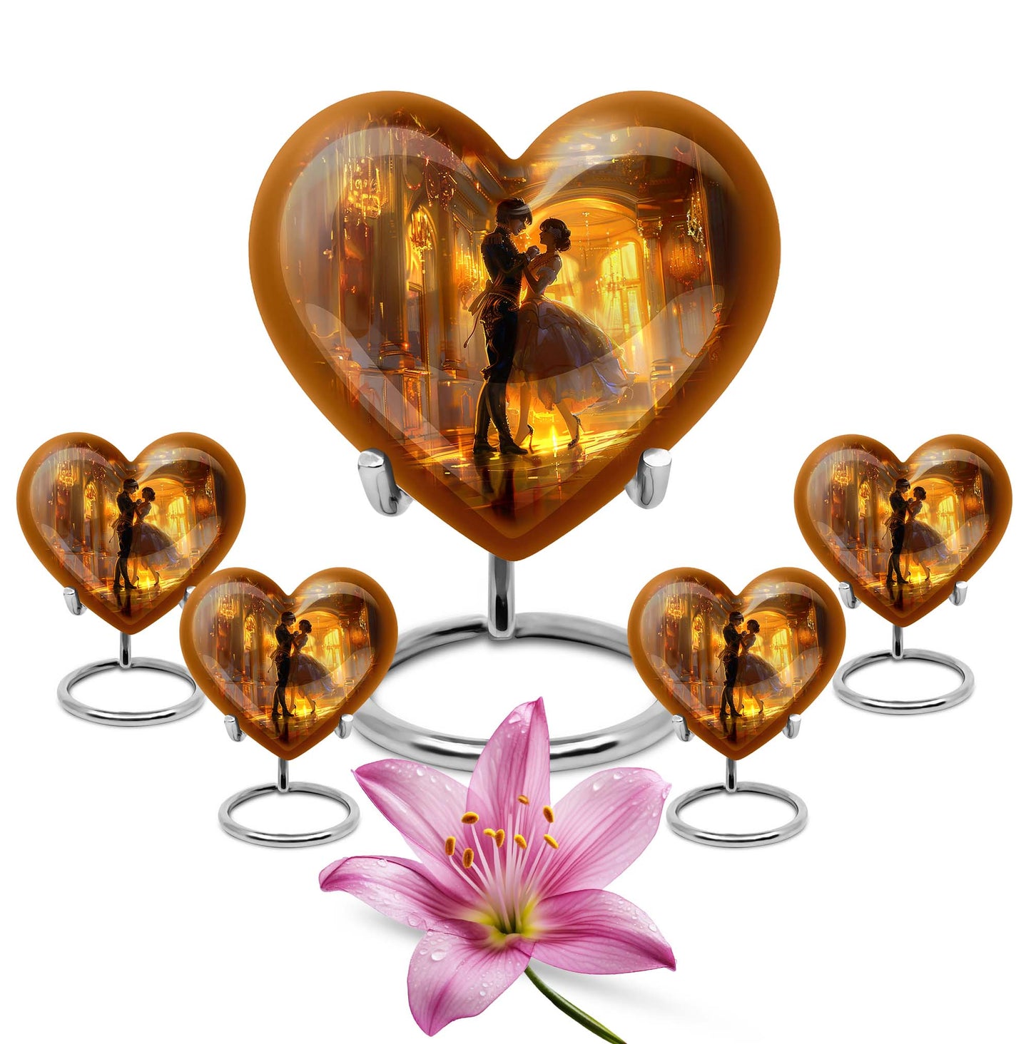 10 inch abstract heart shaped dancing urn for large cremation in aluminium