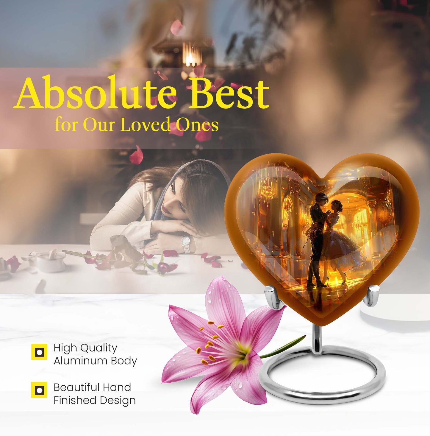 10 inch abstract heart shaped dancing urn for large cremation in aluminium