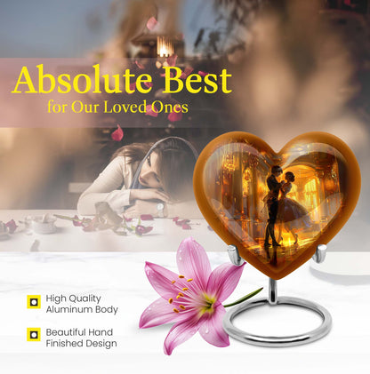 10 inch abstract heart shaped dancing urn for large cremation in aluminium