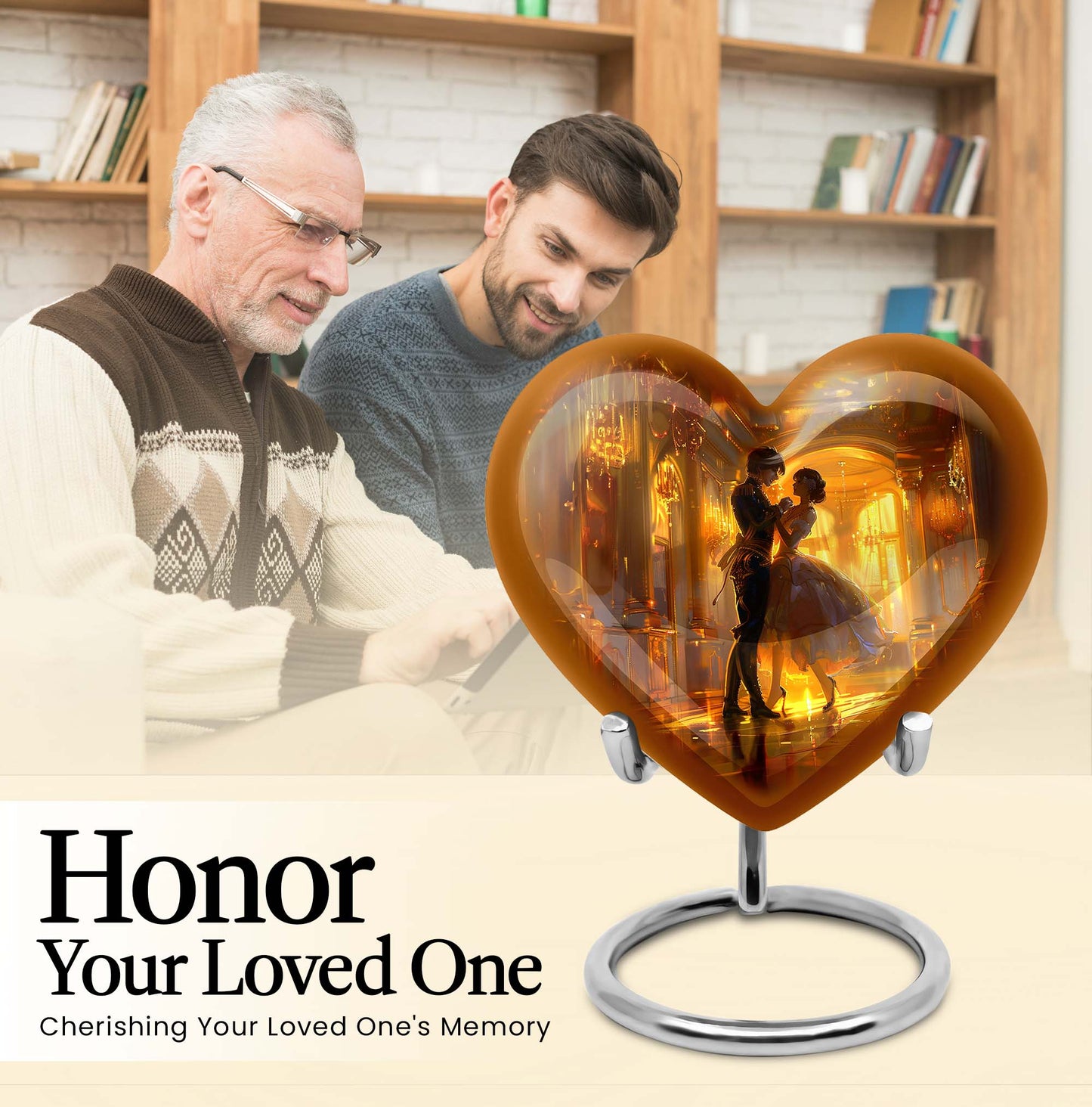 10 inch abstract heart shaped dancing urn for large cremation in aluminium