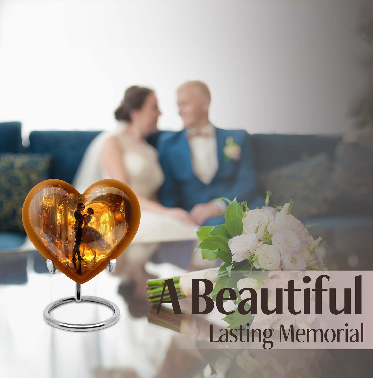 10 inch abstract heart shaped dancing urn for large cremation in aluminium