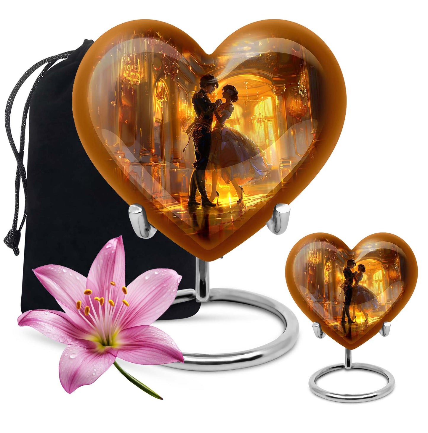 10 inch abstract heart shaped dancing urn for large cremation in aluminium