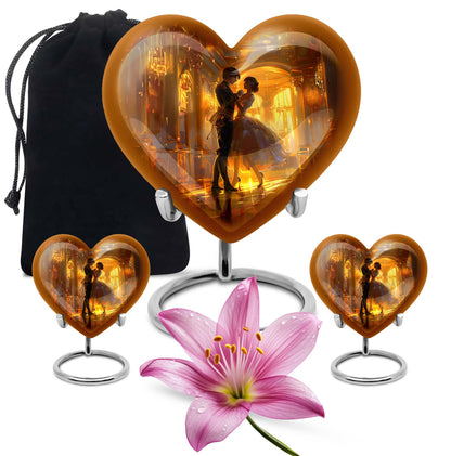 10 inch abstract heart shaped dancing urn for large cremation in aluminium