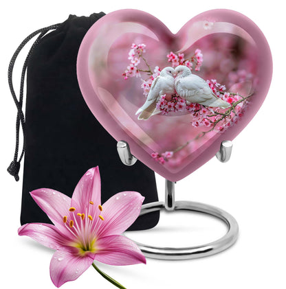 10-inch heart shaped dove cremation urn in aluminum