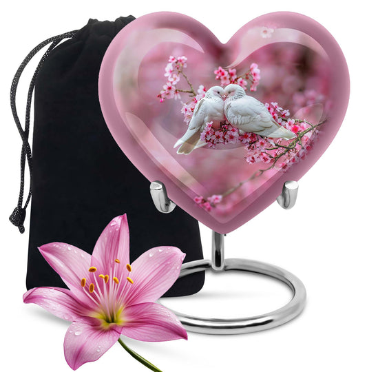 10-inch heart shaped dove cremation urn in aluminum