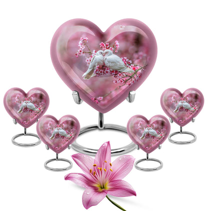 10-inch heart shaped dove cremation urn in aluminum
