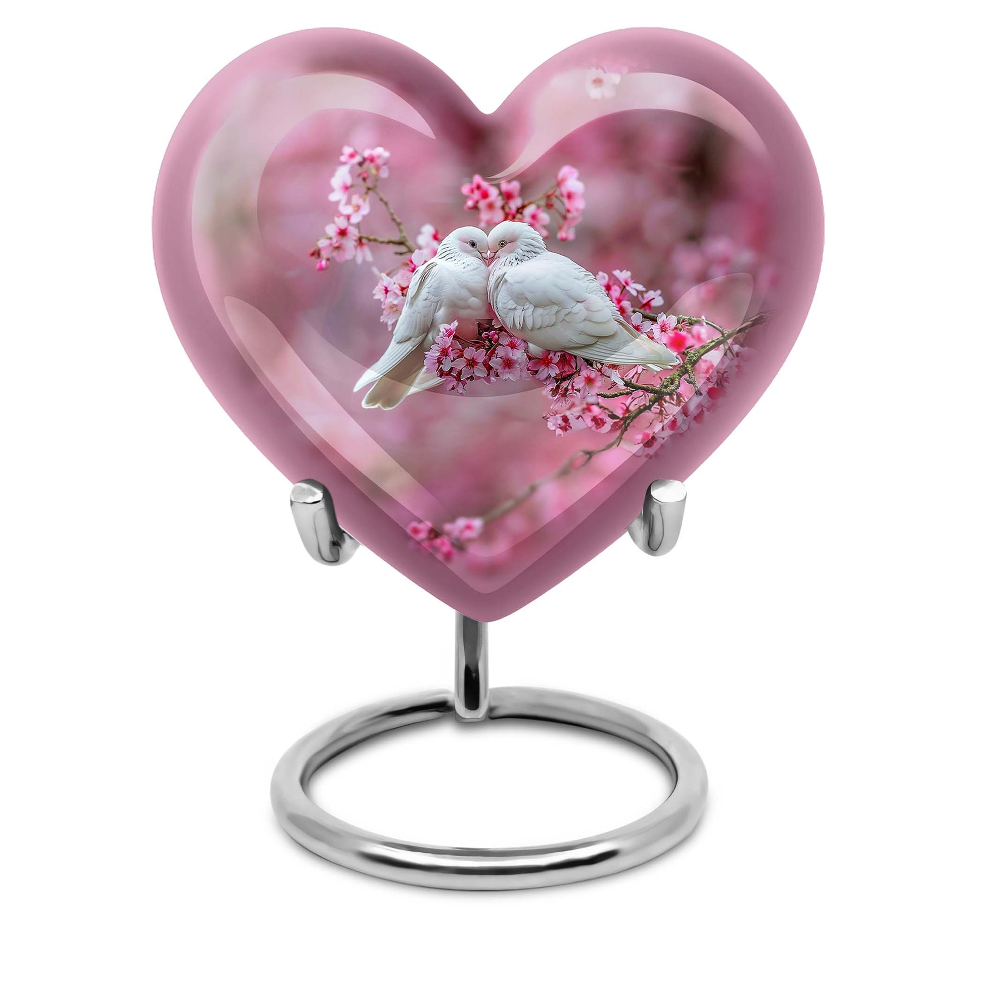 10-inch heart shaped dove cremation urn in aluminum