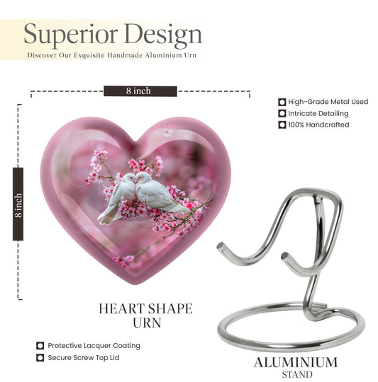 10-inch heart shaped dove cremation urn in aluminum