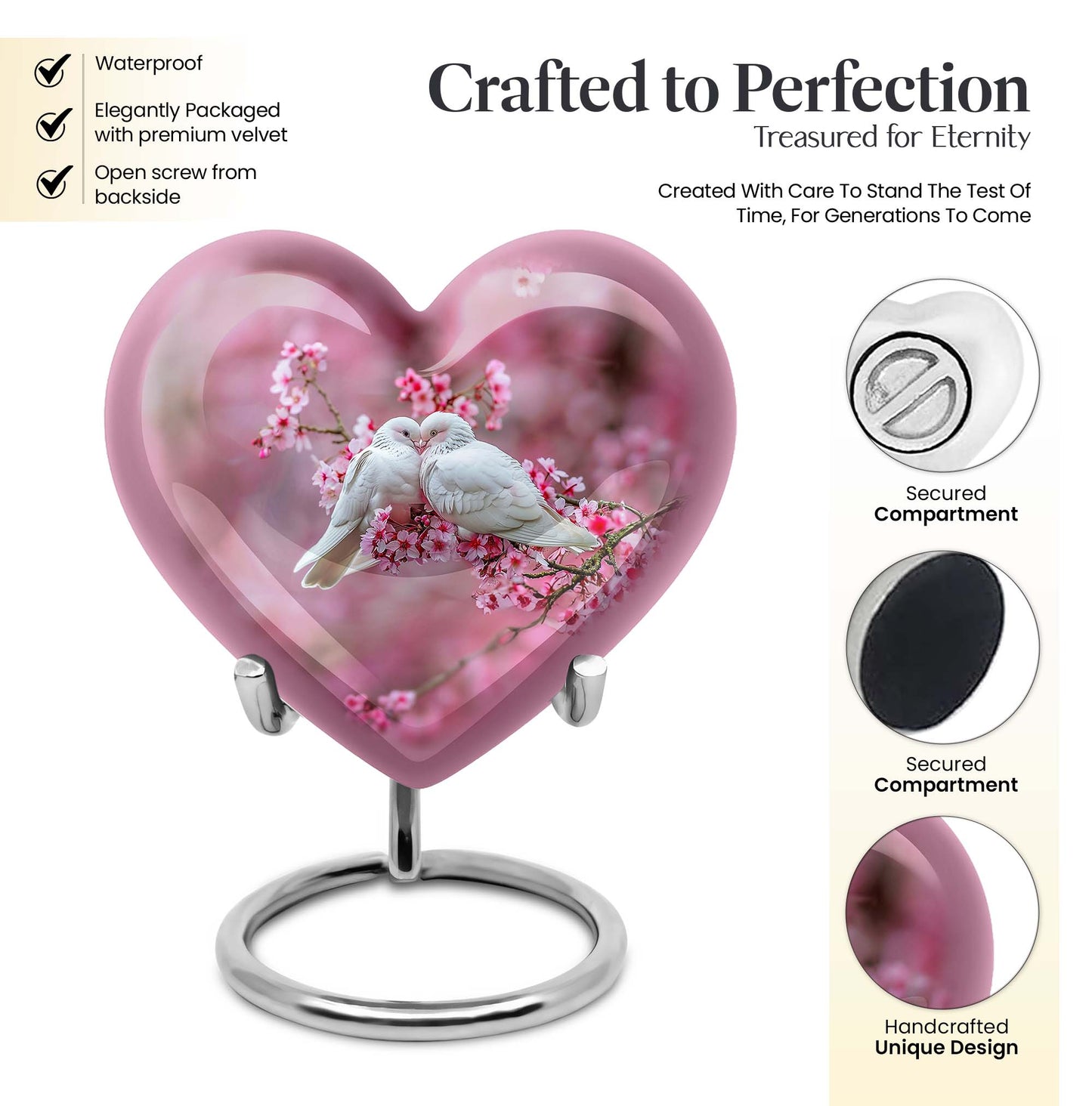 10-inch heart shaped dove cremation urn in aluminum
