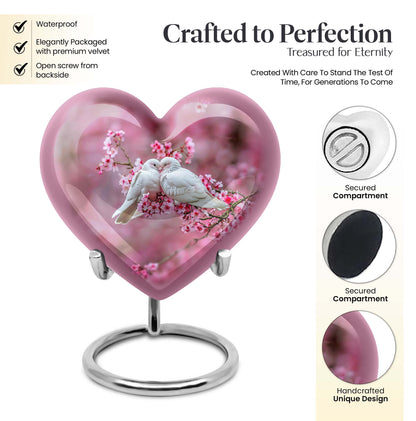 10-inch heart shaped dove cremation urn in aluminum