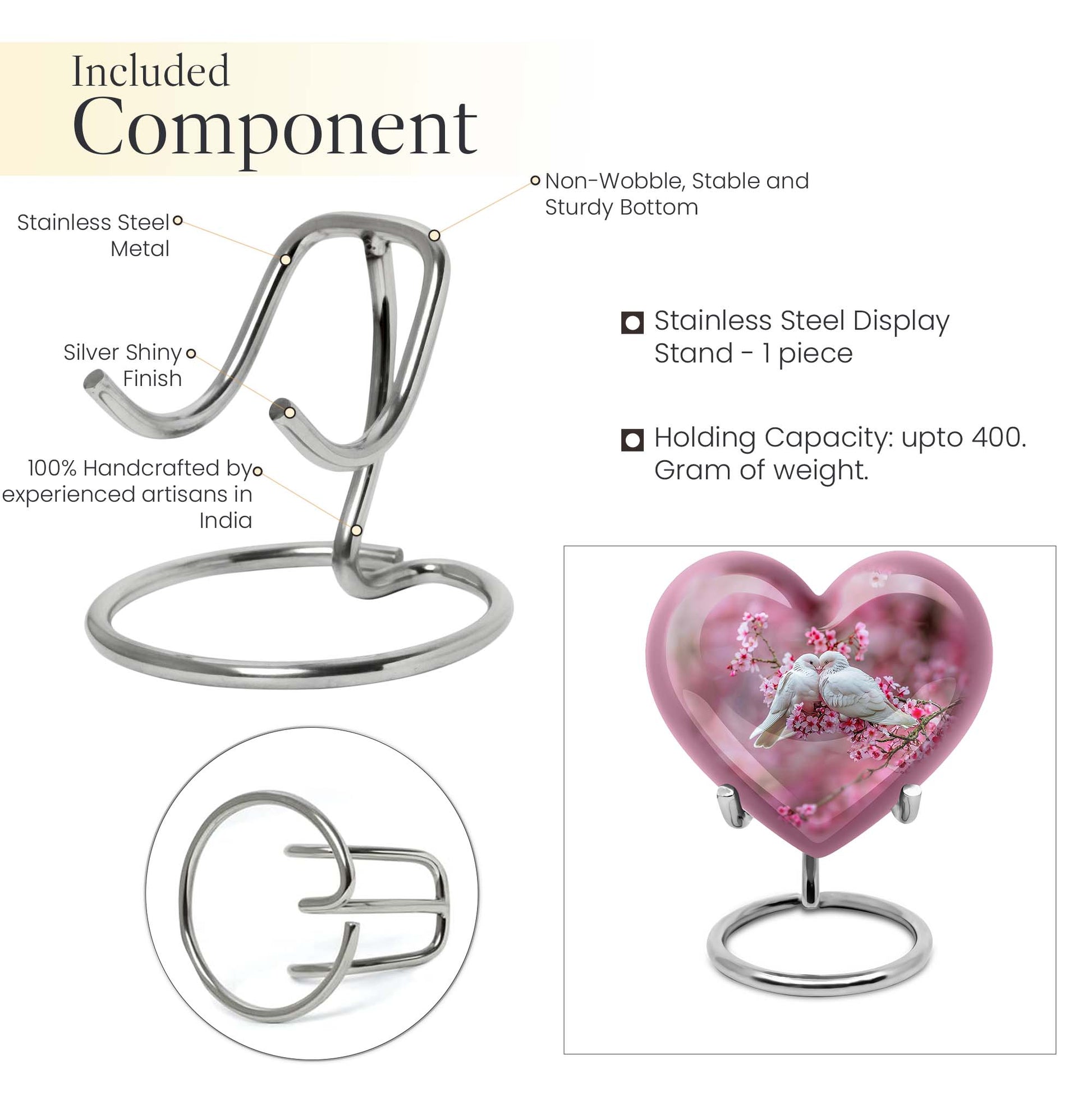 10-inch heart shaped dove cremation urn in aluminum