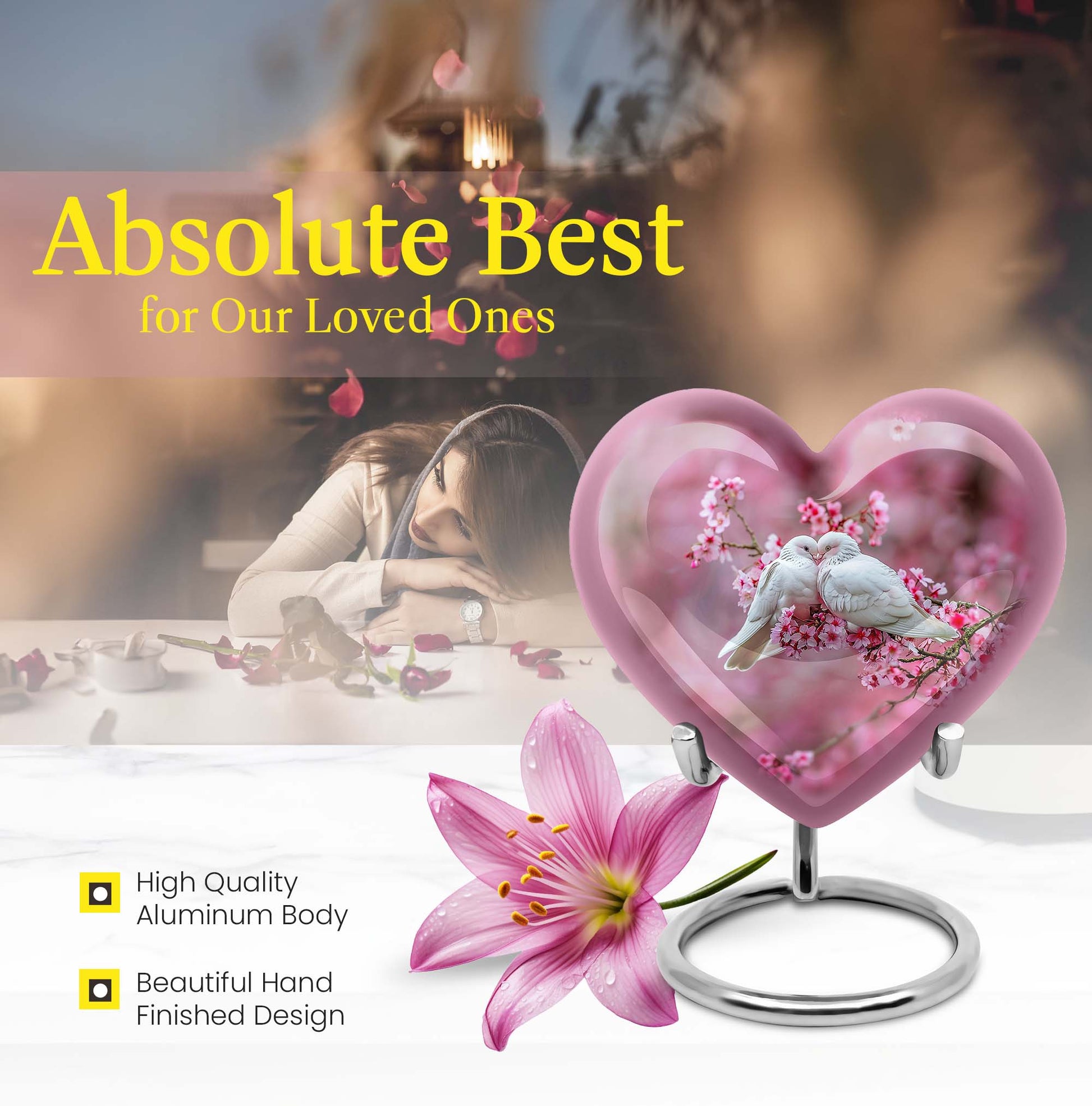 10-inch heart shaped dove cremation urn in aluminum