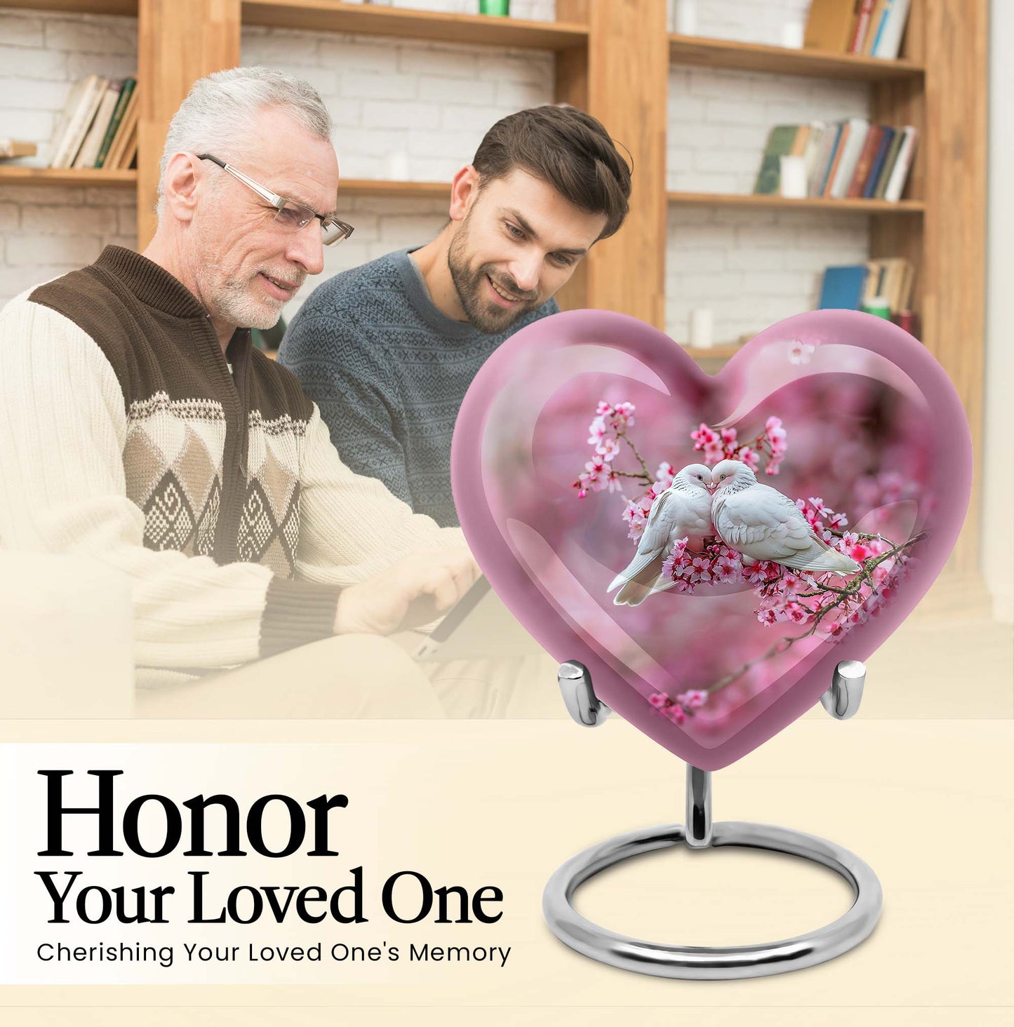 10-inch heart shaped dove cremation urn in aluminum