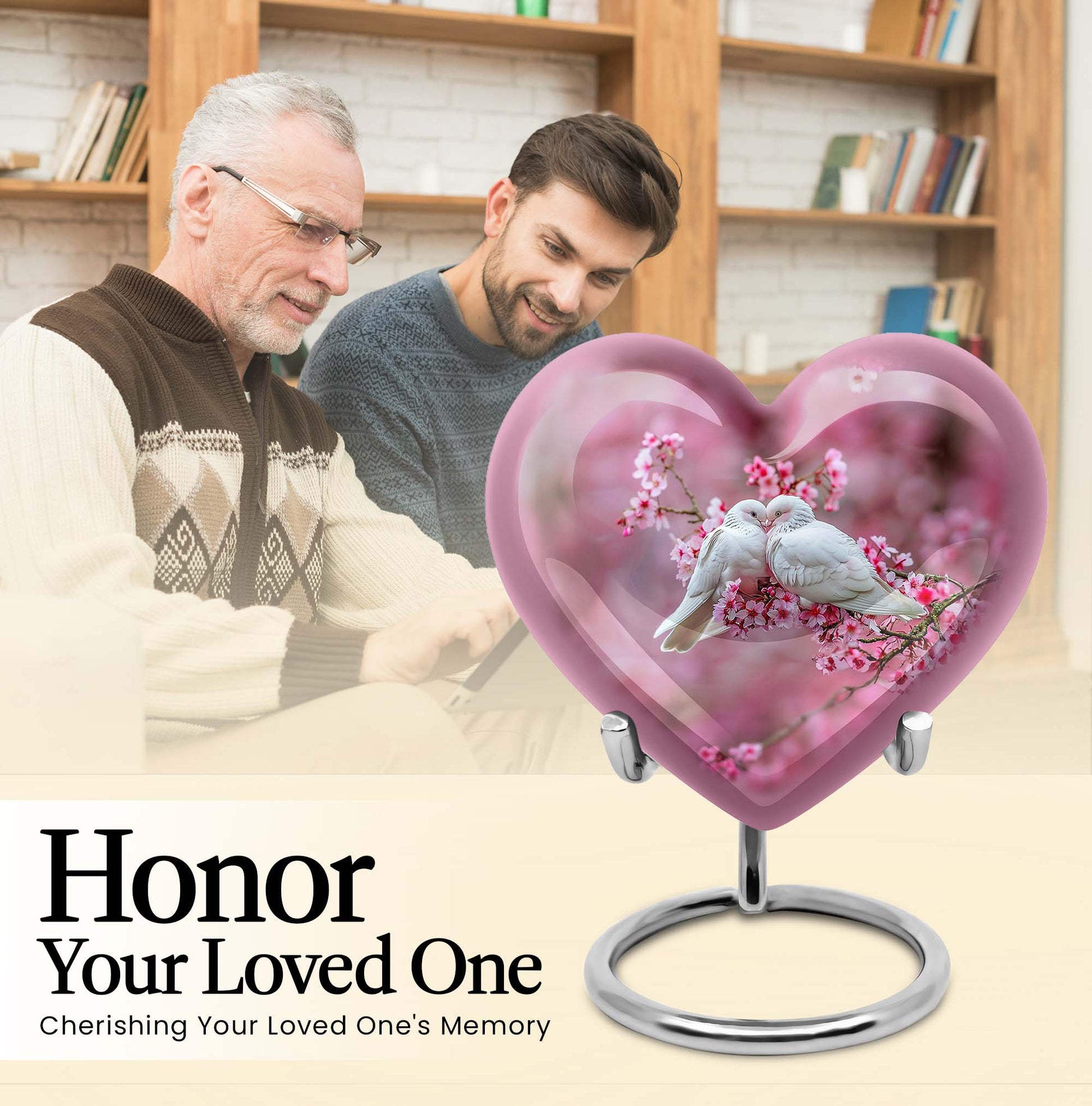 10-inch heart shaped dove cremation urn in aluminum