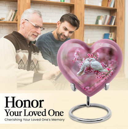 10-inch heart shaped dove cremation urn in aluminum