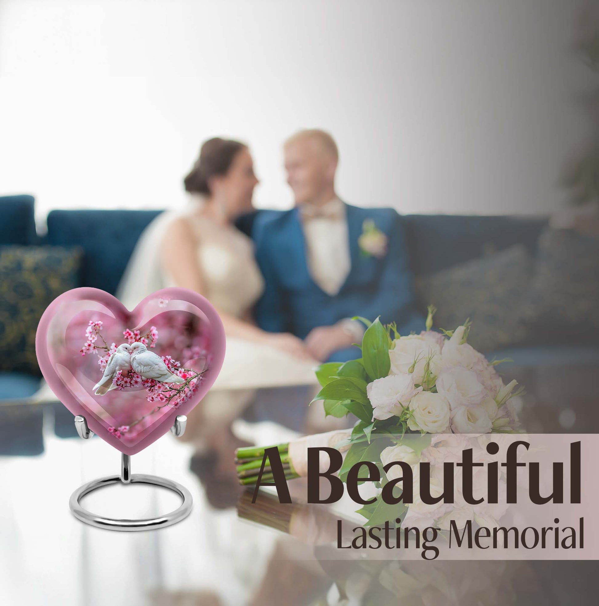 10-inch heart shaped dove cremation urn in aluminum