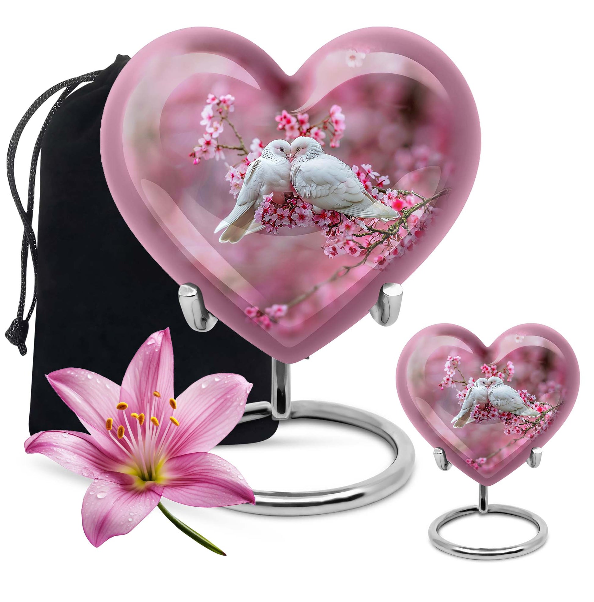 10-inch heart shaped dove cremation urn in aluminum