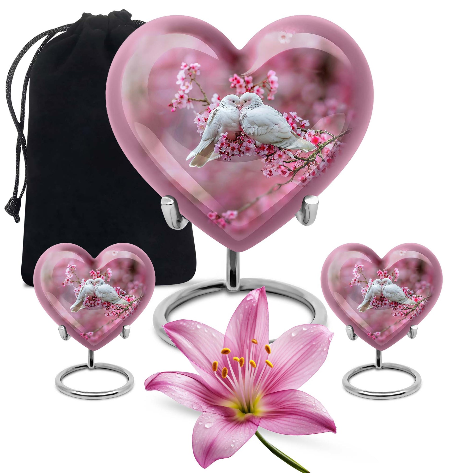 10-inch heart shaped dove cremation urn in aluminum