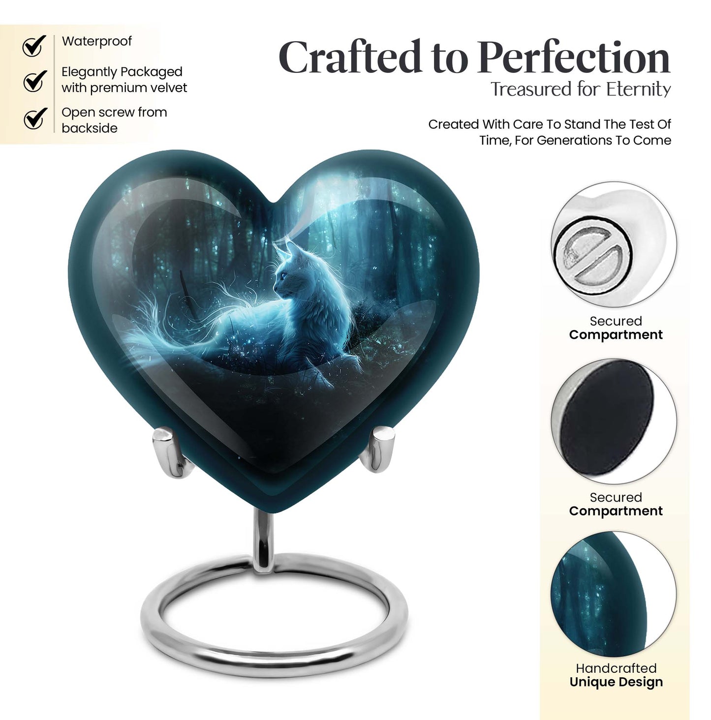 heart-shaped cat urn for human ashes