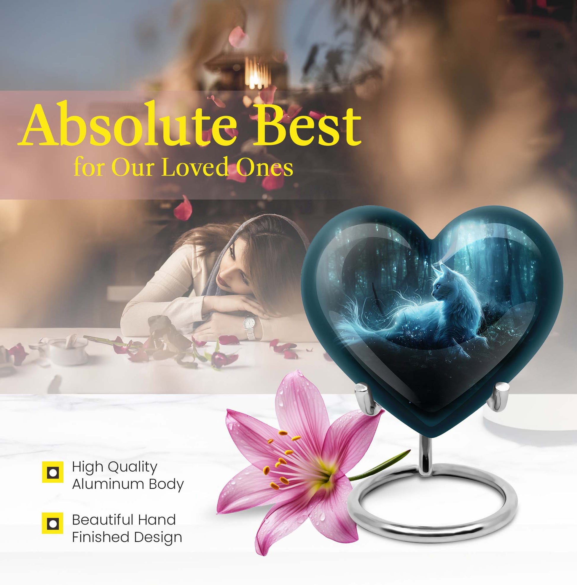 heart-shaped cat urn for human ashes
