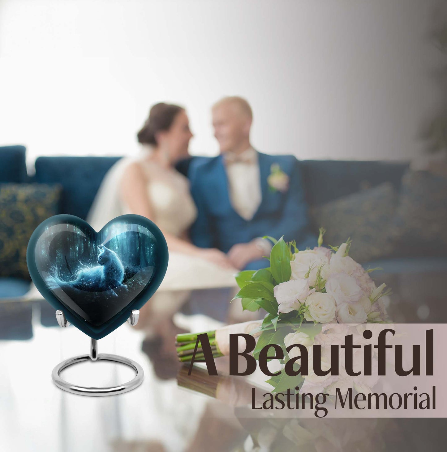 heart-shaped cat urn for human ashes