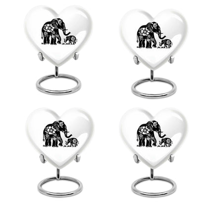 Elephant Urn for Human Ashes, White Urn with Black Floral Elephant and Calf, Memorial Urn