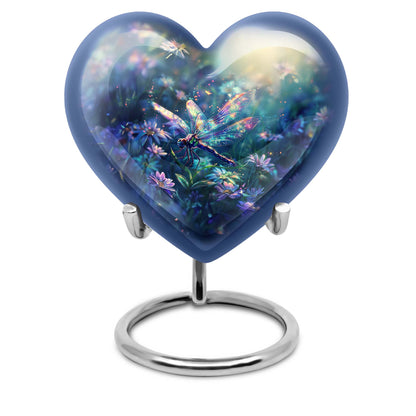 Dragonfly Urn for Human Ashes, Iridescent Among Spring Wildflowers, Classic Memorial Urn