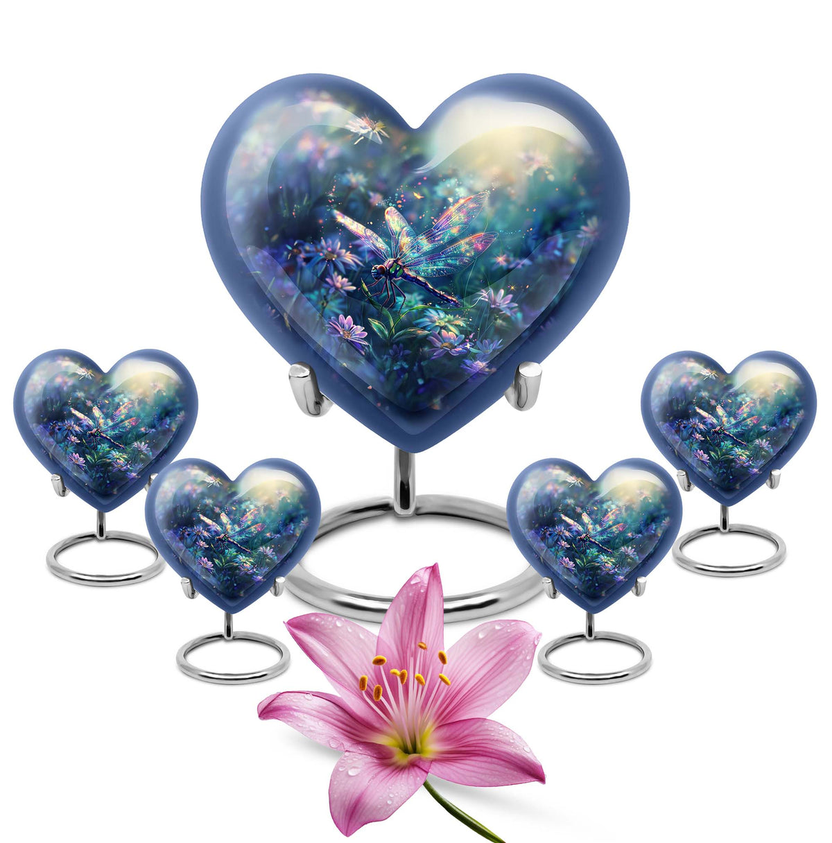 Dragonfly Urn for Human Ashes, Iridescent Among Spring Wildflowers, Classic Memorial Urn