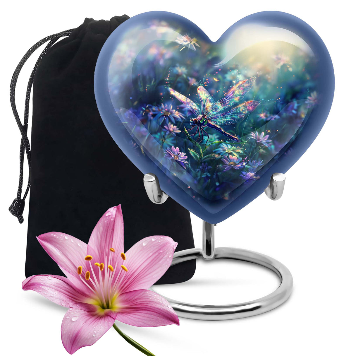 Dragonfly Urn for Human Ashes, Iridescent Among Spring Wildflowers, Classic Memorial Urn