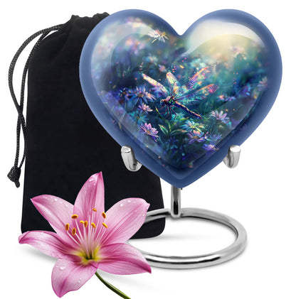 Dragonfly Urn for Human Ashes, Iridescent Among Spring Wildflowers, Classic Memorial Urn