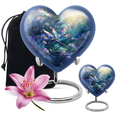 Dragonfly Urn for Human Ashes, Iridescent Among Spring Wildflowers, Classic Memorial Urn