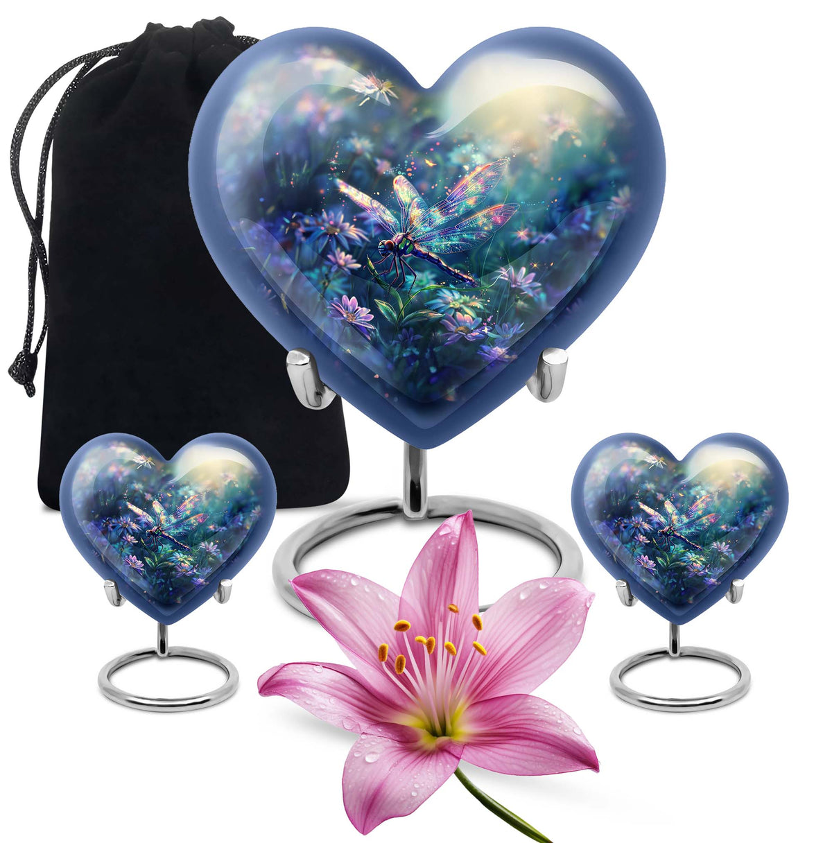 Dragonfly Urn for Human Ashes, Iridescent Among Spring Wildflowers, Classic Memorial Urn