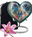 Abstract heart-design 10-inch stained glass memorial burial urn, perfect for personalized engraving