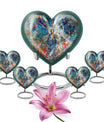 Abstract heart-design 10-inch stained glass memorial burial urn, perfect for personalized engraving