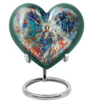 Abstract heart-design 10-inch stained glass memorial burial urn, perfect for personalized engraving