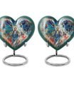 Abstract heart-design 10-inch stained glass memorial burial urn, perfect for personalized engraving