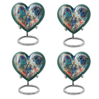 Abstract heart-design 10-inch stained glass memorial burial urn, perfect for personalized engraving