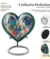 Abstract heart-design 10-inch stained glass memorial burial urn, perfect for personalized engraving