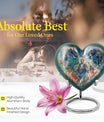Abstract heart-design 10-inch stained glass memorial burial urn, perfect for personalized engraving