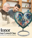 Abstract heart-design 10-inch stained glass memorial burial urn, perfect for personalized engraving