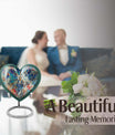 Abstract heart-design 10-inch stained glass memorial burial urn, perfect for personalized engraving