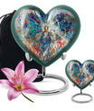 Abstract heart-design 10-inch stained glass memorial burial urn, perfect for personalized engraving