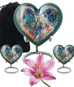 Abstract heart-design 10-inch stained glass memorial burial urn, perfect for personalized engraving