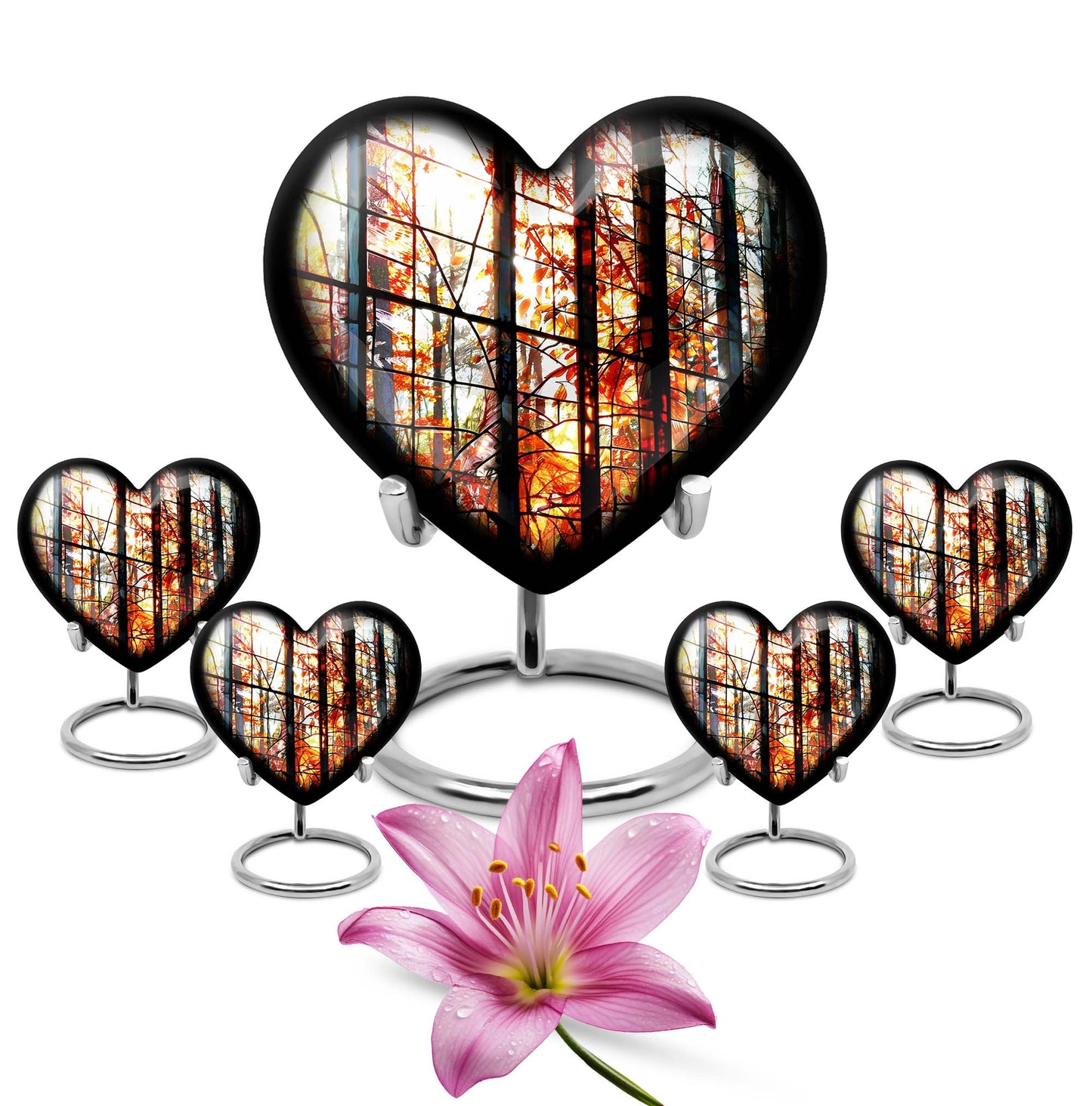 Heart-shaped, 10-inch stained glass memorial urn