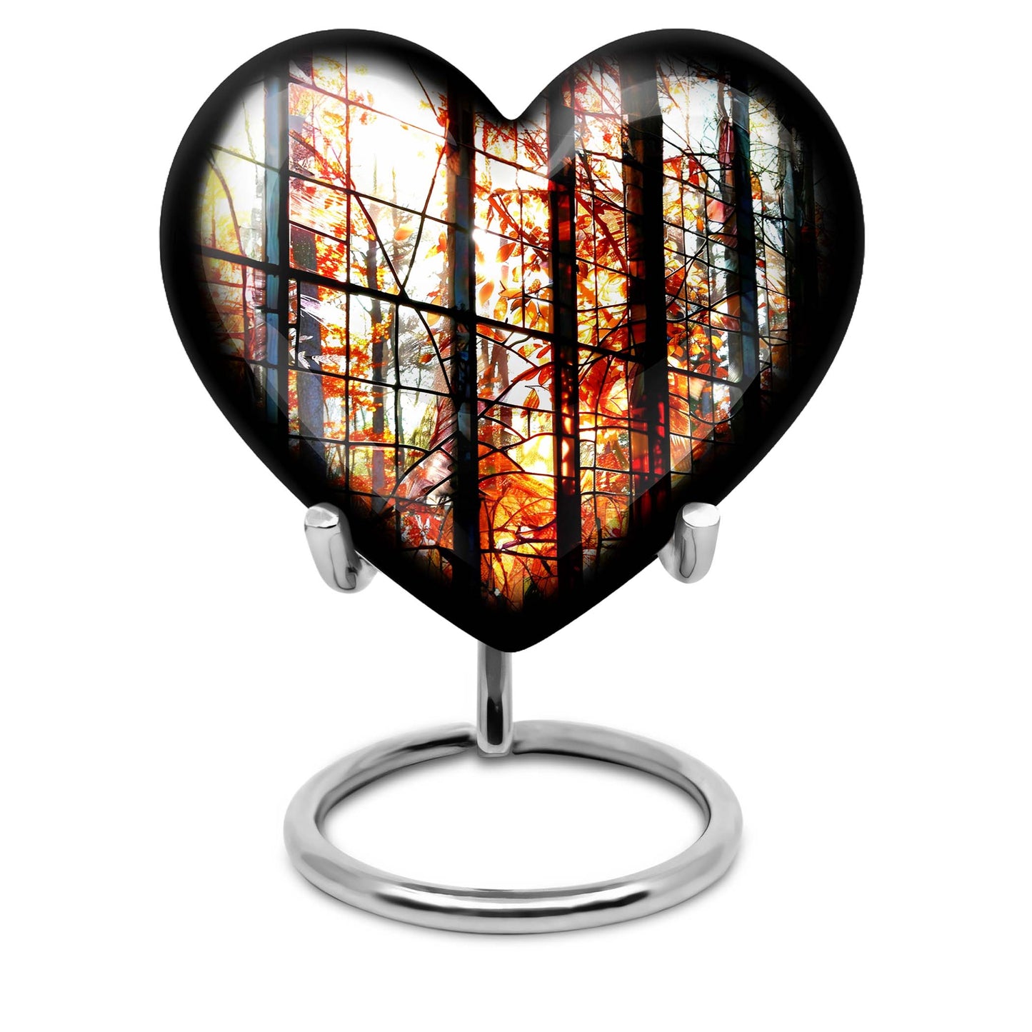 Heart-shaped, 10-inch stained glass memorial urn