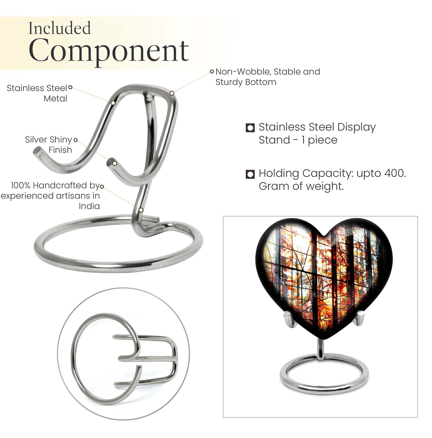 Heart-shaped, 10-inch stained glass memorial urn