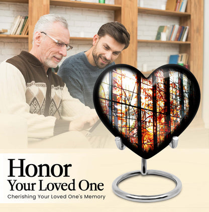 Heart-shaped, 10-inch stained glass memorial urn