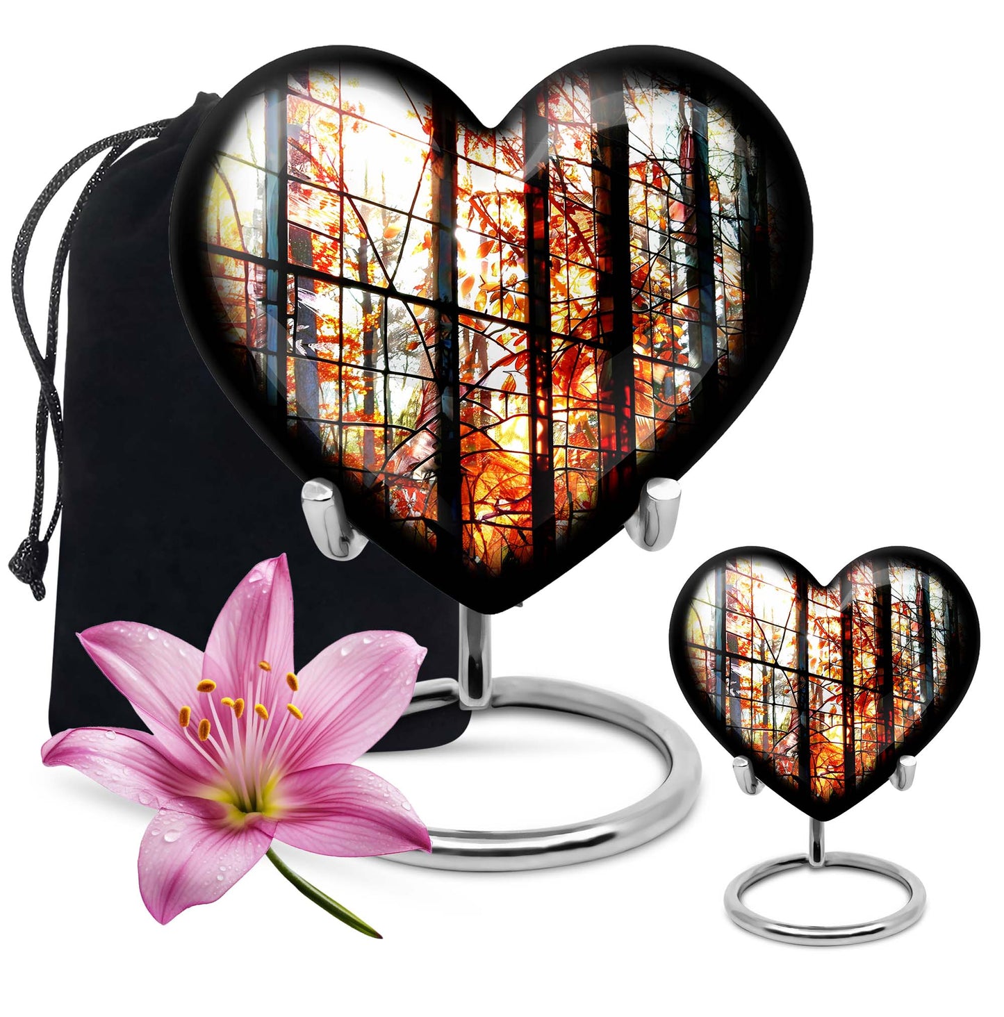 Heart-shaped, 10-inch stained glass memorial urn