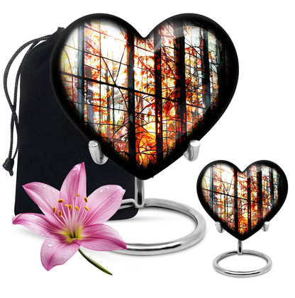 Heart-shaped, 10-inch stained glass memorial urn